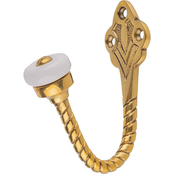UNIQANTIQ HARDWARE SUPPLY Polished Brass Single Coat Hook with Ceramic